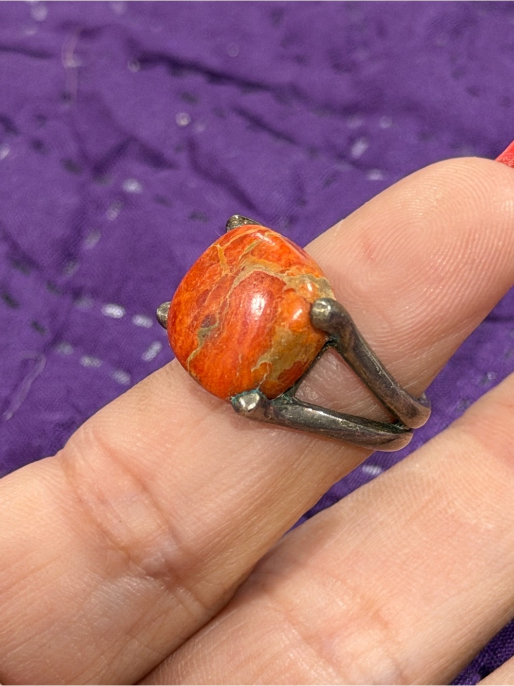 924 Sterling Silver Orange Stone Statement Ring